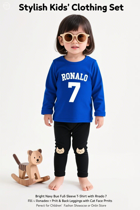 All-Weather Kids Tracksuit –Ronaldo 7 print Full Sleeve Sweat Shirt and Black Trouser Set for Active Boys & Girls