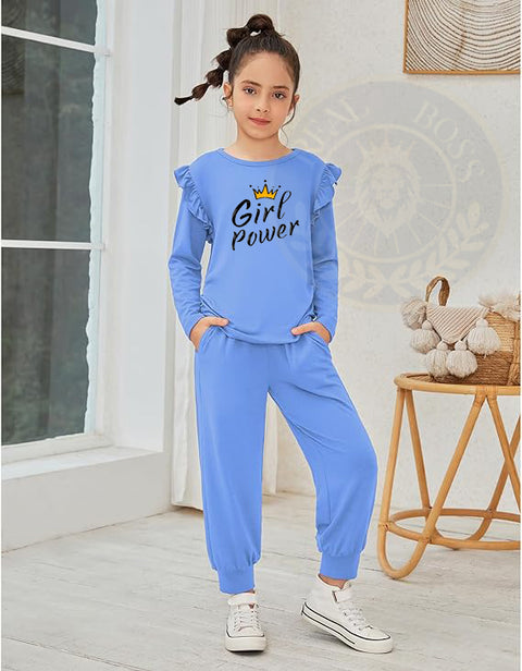 Girl Power Kids 2-Piece Outfit – Stylish Full Sleeve T-Shirt & Trouser Set