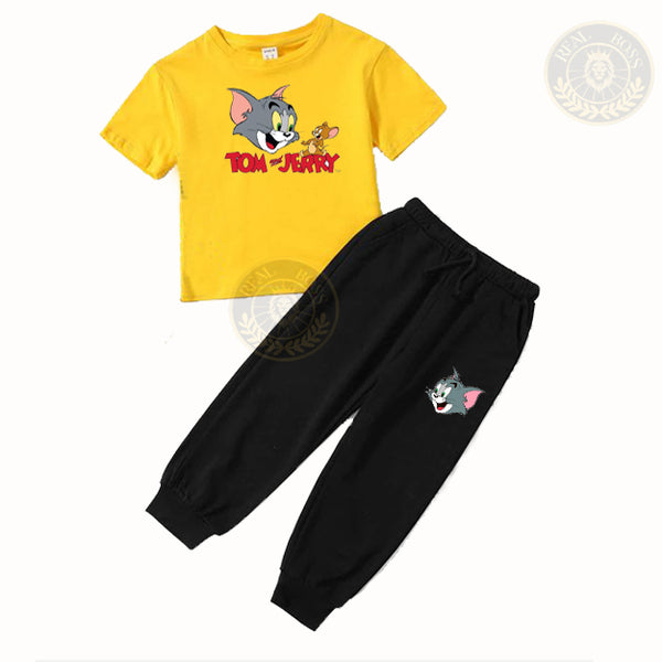 Kids’ Summer Tracksuit – Yellow Tom & Jerry T-Shirt with Black Trouser
